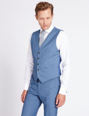 Blue Textured Tailored Fit Waistcoat